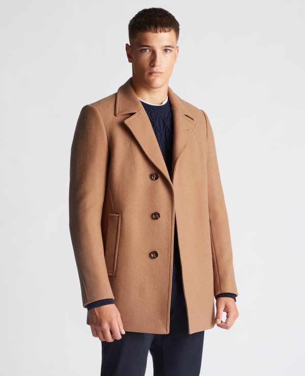 Remus Uomo Camel Tailored Fit Wool Coat